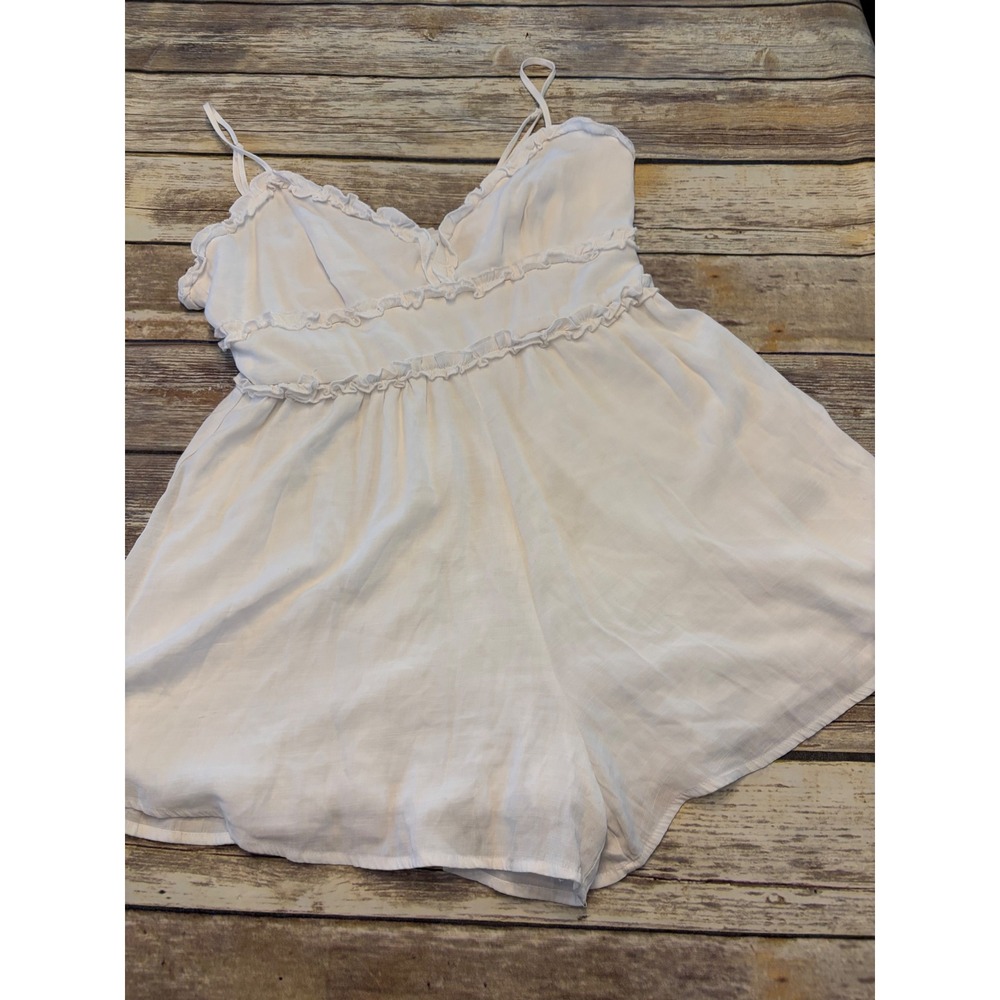 Trixxi Womens White‎ Ruffle Sleeveless Shorts Romper XL Boho Festival Cottage